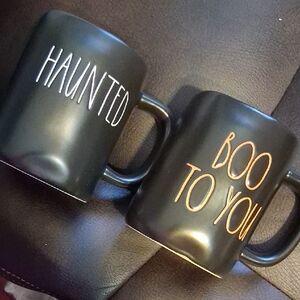 Rae Dunn Black Halloween Mugs - Haunted & Boo To You